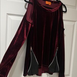 Patrizia Luca Burgundy Velvet Cold Shoulder Blouse Top size L